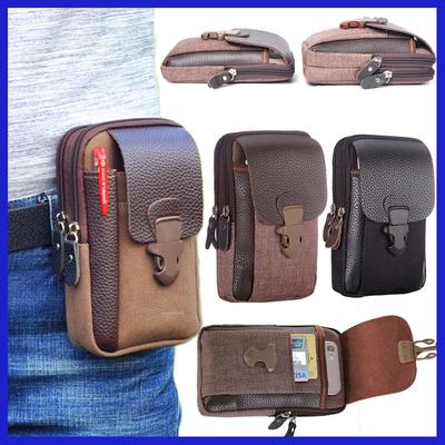 Men's PU Leather Double Zipper Phone Bag Waist Bag Hip Bag Small Bag Sports Waist Bag Coin Purse