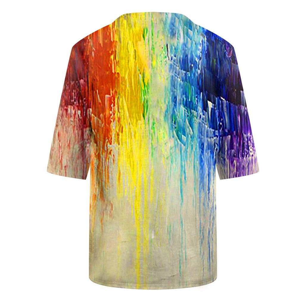 Men's Casual Creative Mid-Sleeve V-Neck Tie Rope Print Fashion Street T-Shirt