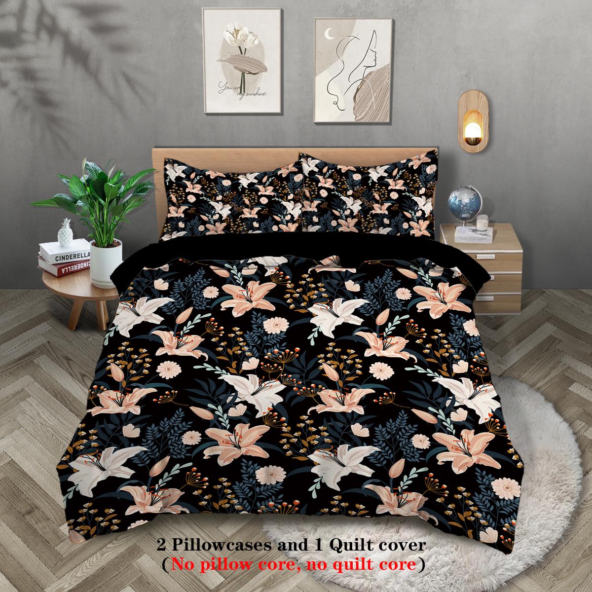 

3-piece floral sunflower pattern printed down duvet cover (1 duvet cover+2 pillowcases, no core) bedding set 135x200cm-EU-Single