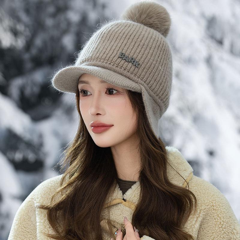 Fleece Warm Knitted Cap Ladies Ear Protector Wool Baseball Cap Fashion Cycling Plush Cap