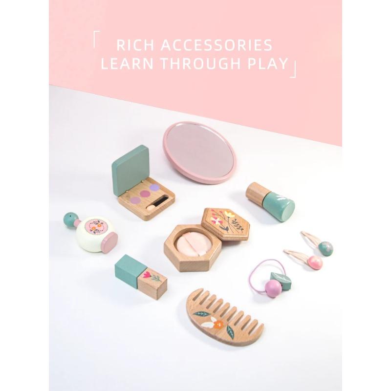Simulation Wooden Educational Kids Children Cleaning Games Makeup Set Pretend Play Hairdressing Tools Toys for Children Girls