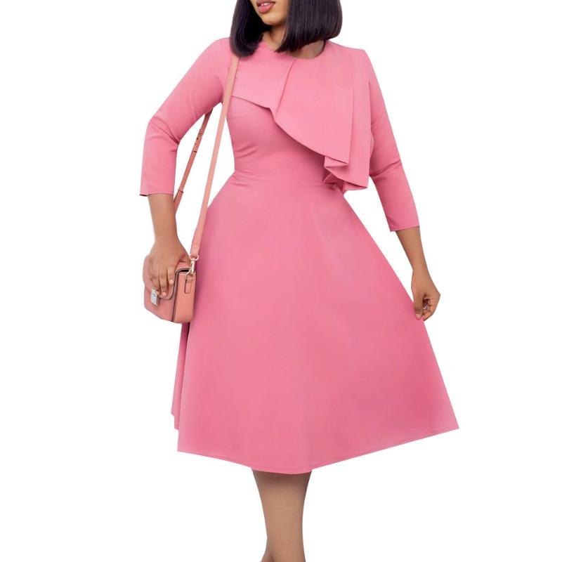 Women's Summer New Round Neck Solid Color Temperament Big Swing Dress