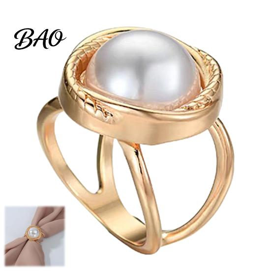 Elegant Pearl Scarf Buckle Alloy Silk Ring with Faux Pearls, Clip Rings for Women, Daily Commuting Round Clip, Retro Holder Dresses And Shirts