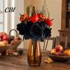 Autumn Harvest Bouquet Halloween Flowers Decorations, Black Artificial with Pumpkin Rose Eucalyptus Maple Leaf And Orange Floral Stems, Indoor