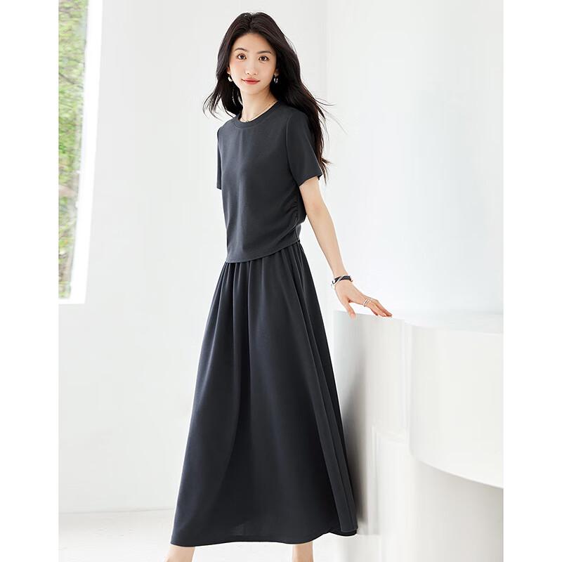 Women's Pleated Short Sleeve Shirt & A-Line Skirt Set