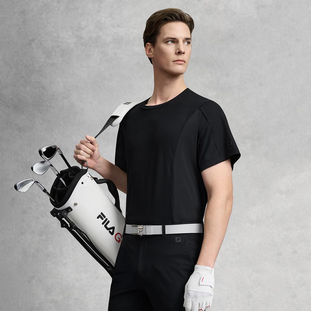 Fila Golf Series Simple Solid Color Comfortable Moisture-Wicking Quick-Dry Sports Golf Versatile Short Sleeve T-Shirt Men Tops A11M625139FBK