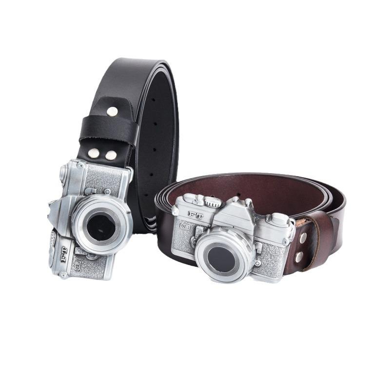 Men's Punk Leather Belt - Artistic Style Cowhide Camera Personality