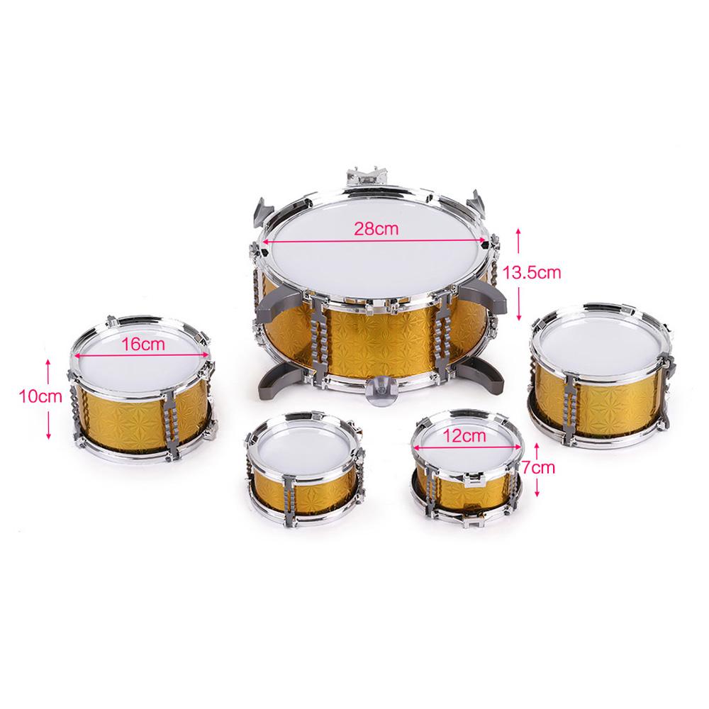 Children Kids Drum Set Musical Instrument Toy 5 Drums with Small Cymbal Stool Drum Sticks for Boys Girls