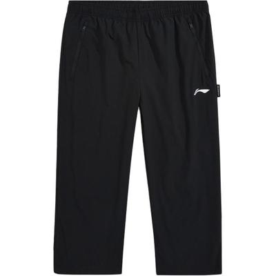 Li Ning Badminton Series Solid Color Mid Waist Breathable Loose Comfortable Versatile Three Quarter Casual Pants Men Bottoms Black AKQU427-1