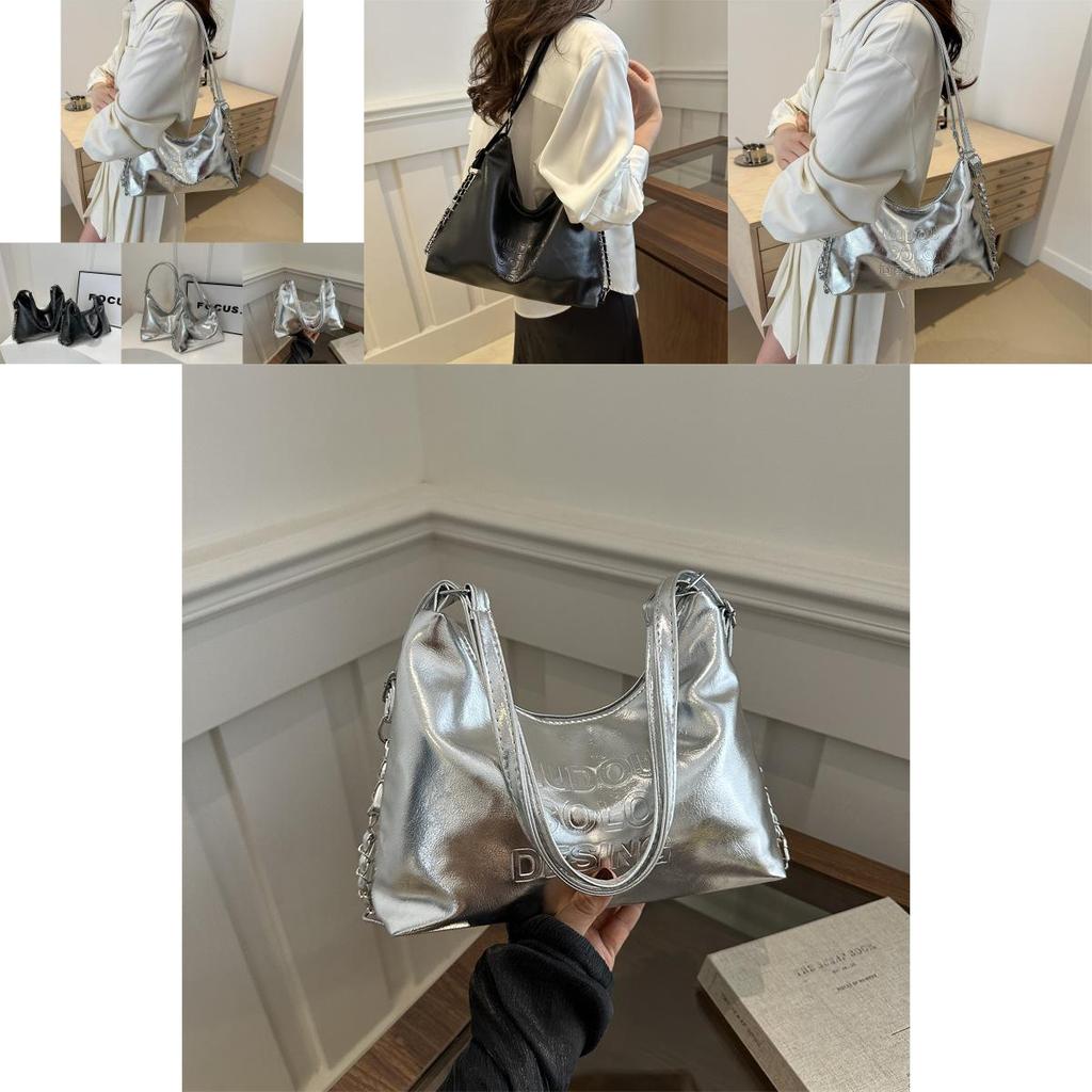 Trendy 2024 Women's Dual Shoulder Strap Tote Bag With Chain And Zipper Closure