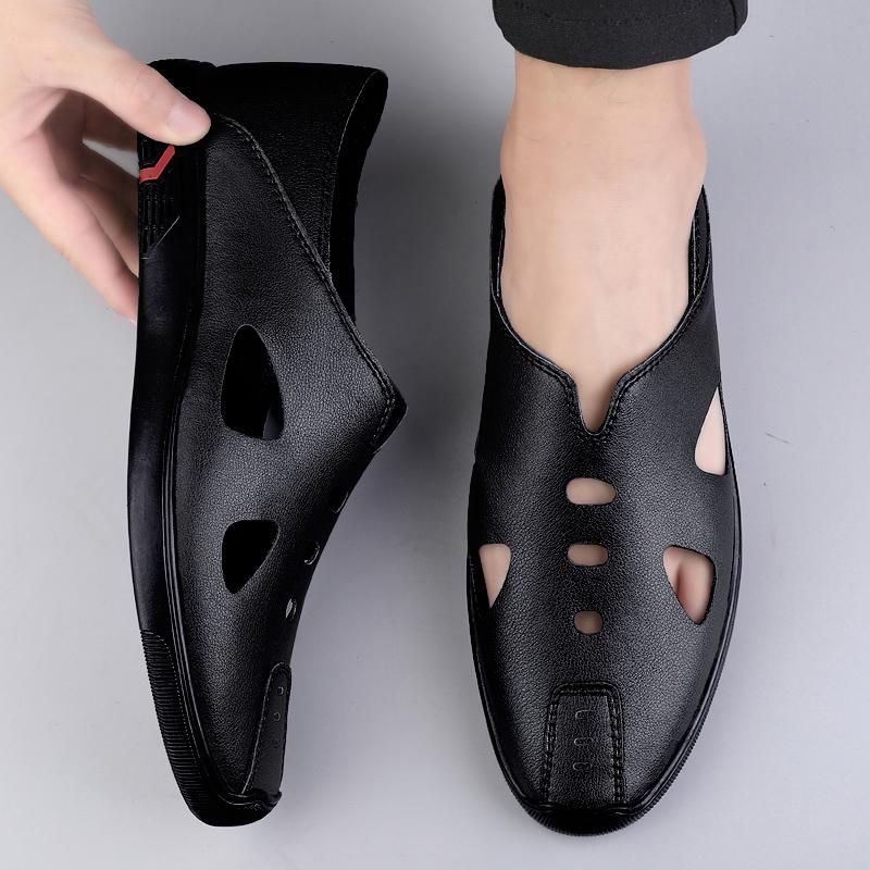 2025 Hot Selling Items Men Sandals Summer Soft Leather Classic Retro Style Roman Flat Slippers Beach Closed Toe Handmade Sandals