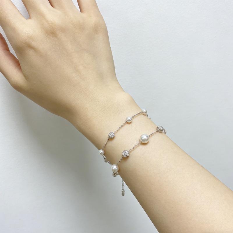 S925 Sterling Silver Sparkle Diamond Ball & Pearl Bracelet - Versatile and Fashionable Full of Stars Design