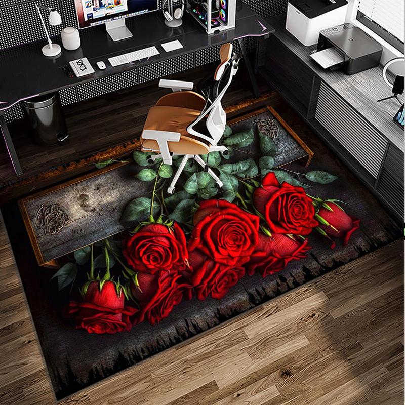 Gothic Rose Artwork Office Rug Chair Mat, Entryway Carpet, Suitable for Front Door, Bedroom, Living Room, Desk, Holiday Gift