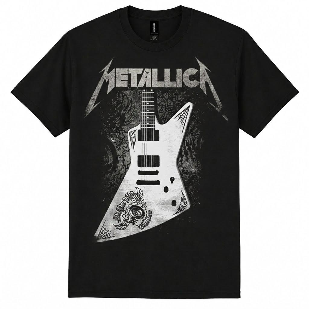Unisex Heavy Metal Graphic Tee Black Rock Guitar Shirt