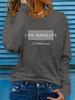 Women's Spring and Autumn 100% Polyester Casual Fashion Long Sleeve Los Angeles Letter Graphic Printed Round Neck T-shirt