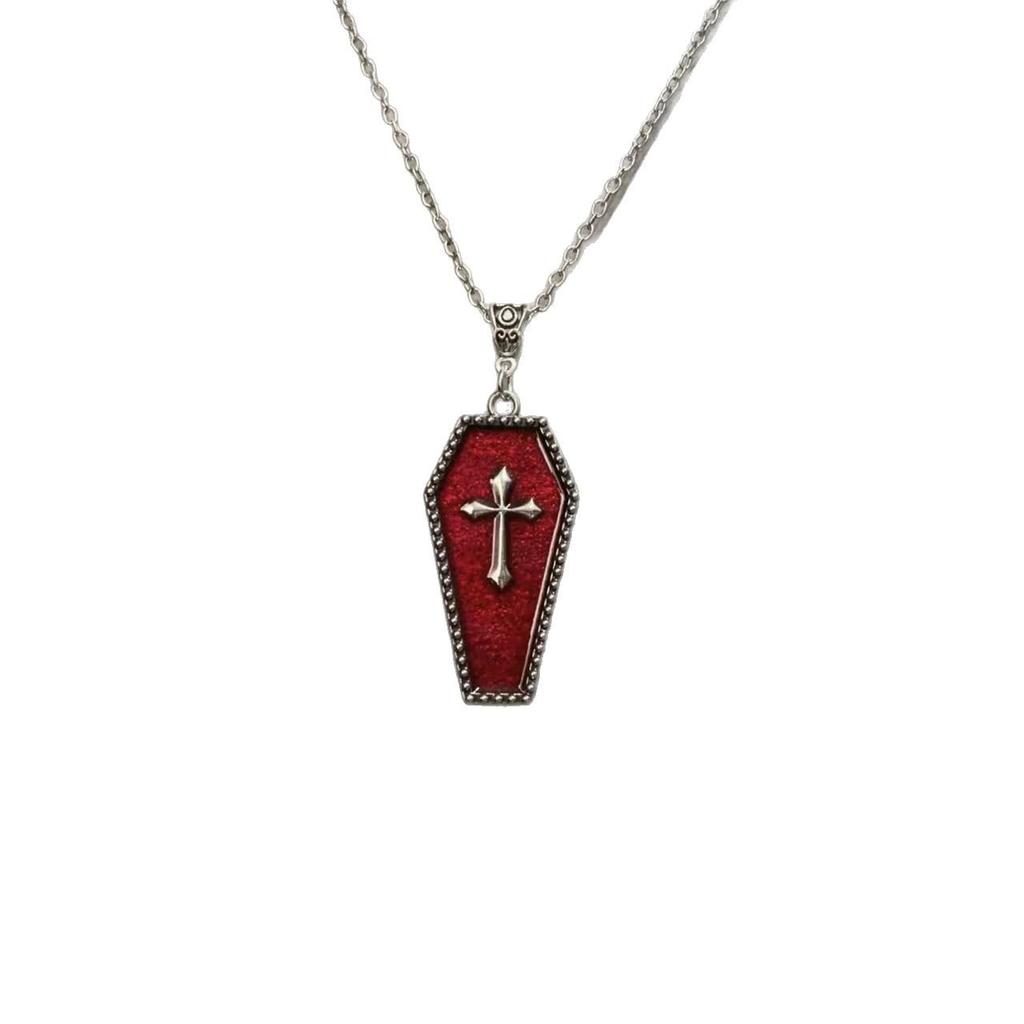 Gothic Coffin Cross Pendant Necklace - Halloween Jewelry for Men and Women - Unisex Large Cross Necklace