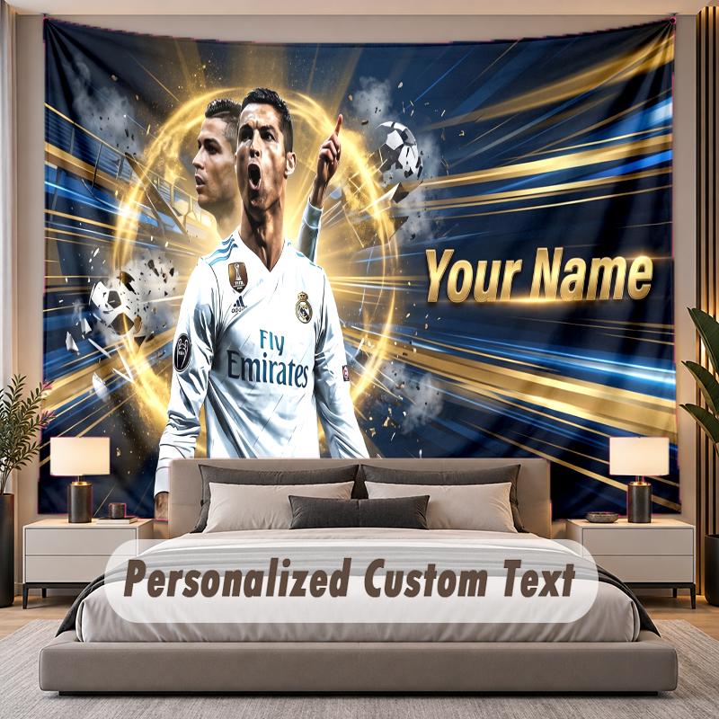 Custom Name Text Tapestry Cristiano Ronaldo Personalized Polyester Wall Tapestry For Bedroom And Room