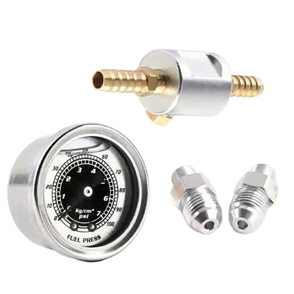1/8 NPT Fuel Pressure Gauge Kit For Honda For Acura For Mitsubishi For Eclipse Filled Polished Case 0-160 Psi Adaptor Kit