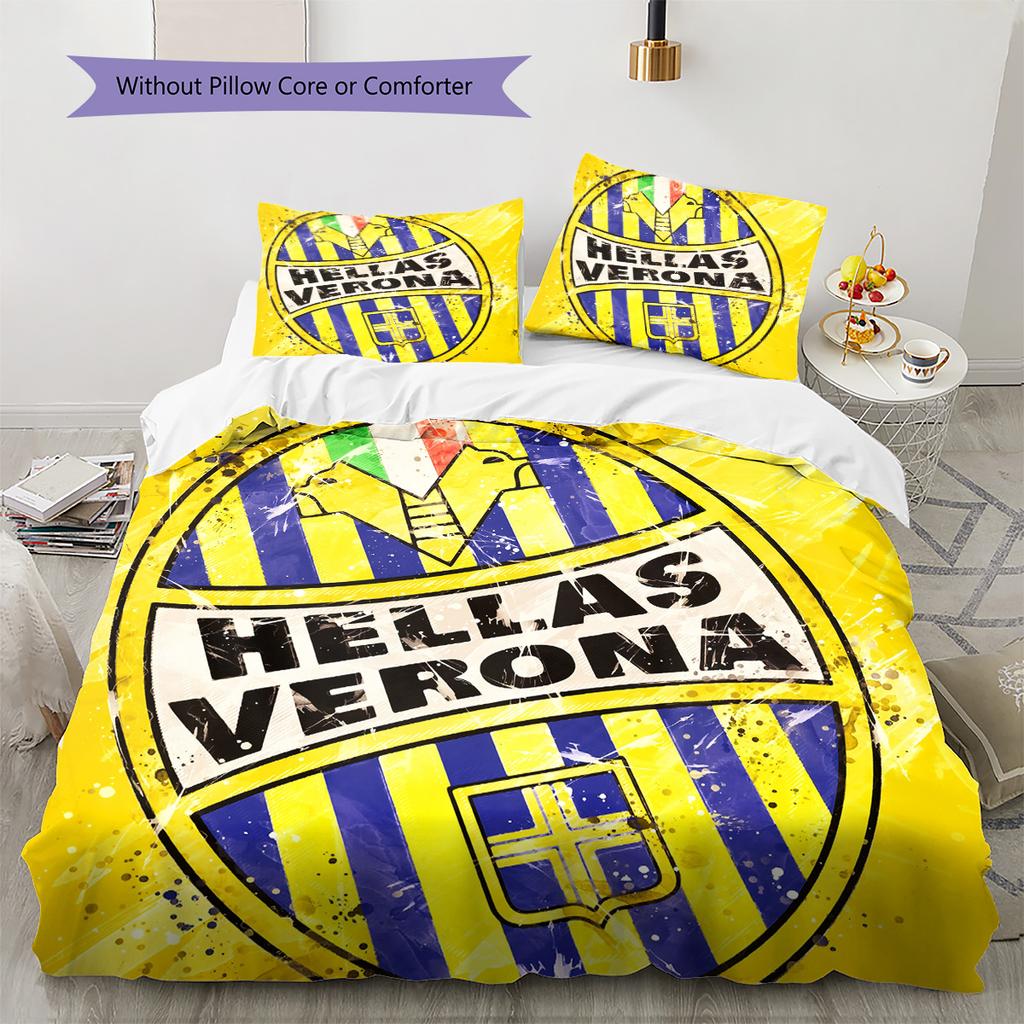 Hellas Verona FC Pattern Bedding Quilt Set Home Decoration Gift (1 * Duvet Cover + 2 * Pillowcase Without Core)