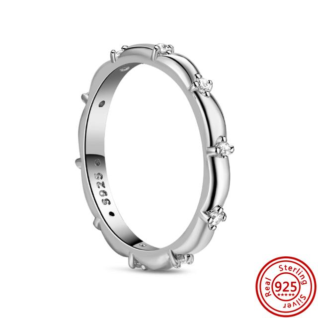 Νέο Ανοιξιάτικο Φιόγκο Φτερό Στέμμα Τριφύλλι Αφρώδη 925 Ασημένιο Στρογγυλό Δαχτυλίδι Γυναικείο Αυθεντικά ευρωπαϊκά κοσμήματα