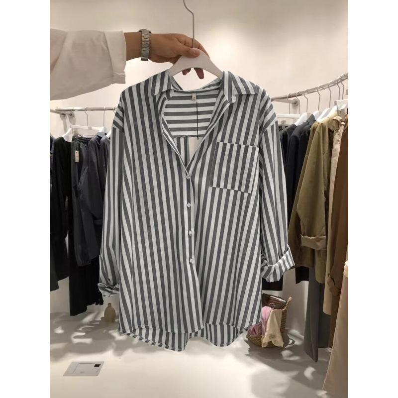 Striped Shirt Women's Design Sense Niche 1116 Spring New French Retro Versatile Loose Chic Unique Top