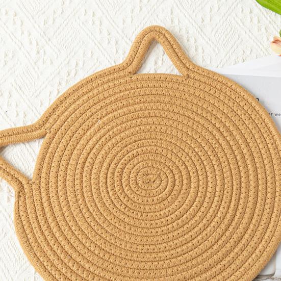Cat Ear Cotton Coaster Placemat Handwoven Heat-Resistant Table Mat Non-Slip Absorbent Cute Kitchen Decor for Dining Home Use