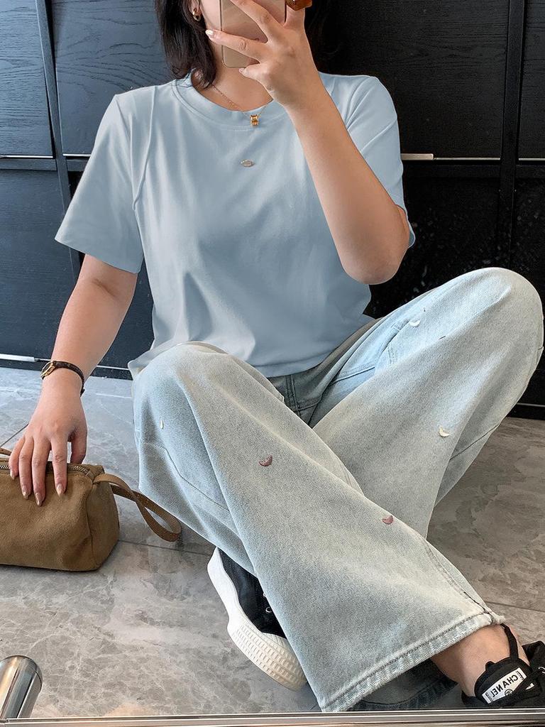 2026 Spring Plus Size Women's Casual Round Neck Short Sleeve T-shirt (200 Jin, W-262)