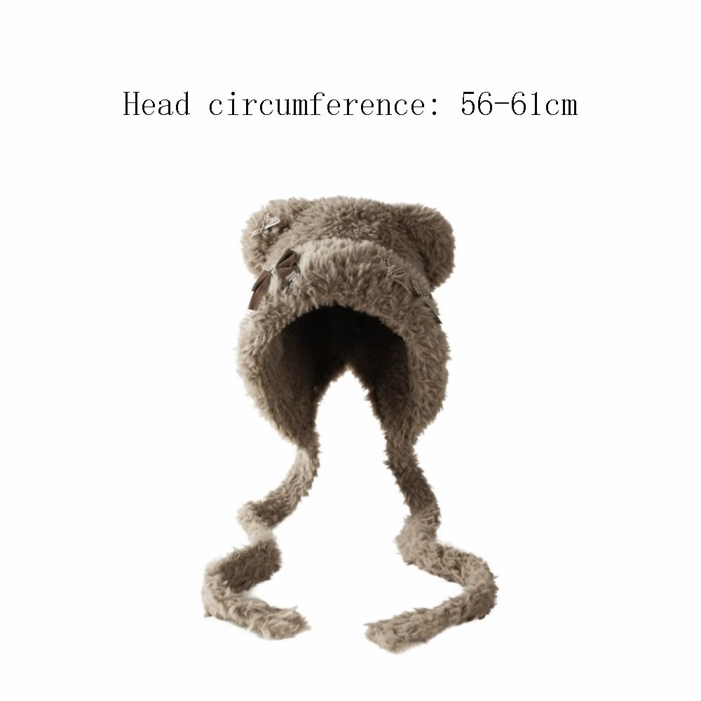 Cute Thickened Bear Ears Knitted Hat Ear Protection Soft Bow Earmuffs Windproof Warm Bear Hat Winter Season Women Wear