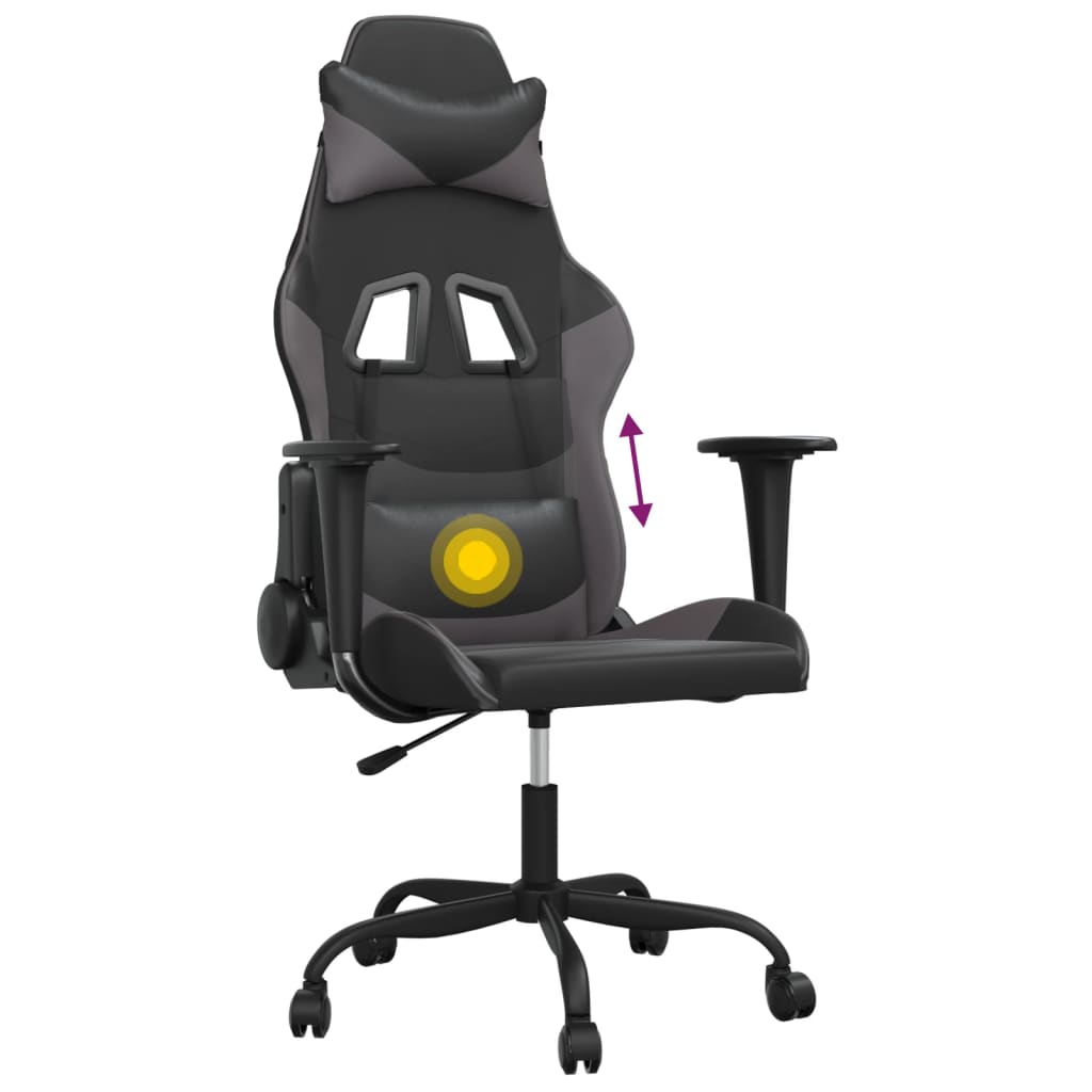 Gaming Chair with Massage Function Black and Gray Faux Leather