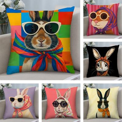 Süßer Hase Kunst Kissenbezug Plüschstoff Weich Beidseitig Bedruckt Sofa Warm Winter Zuhause Kindergeschenk Kissenhülle
