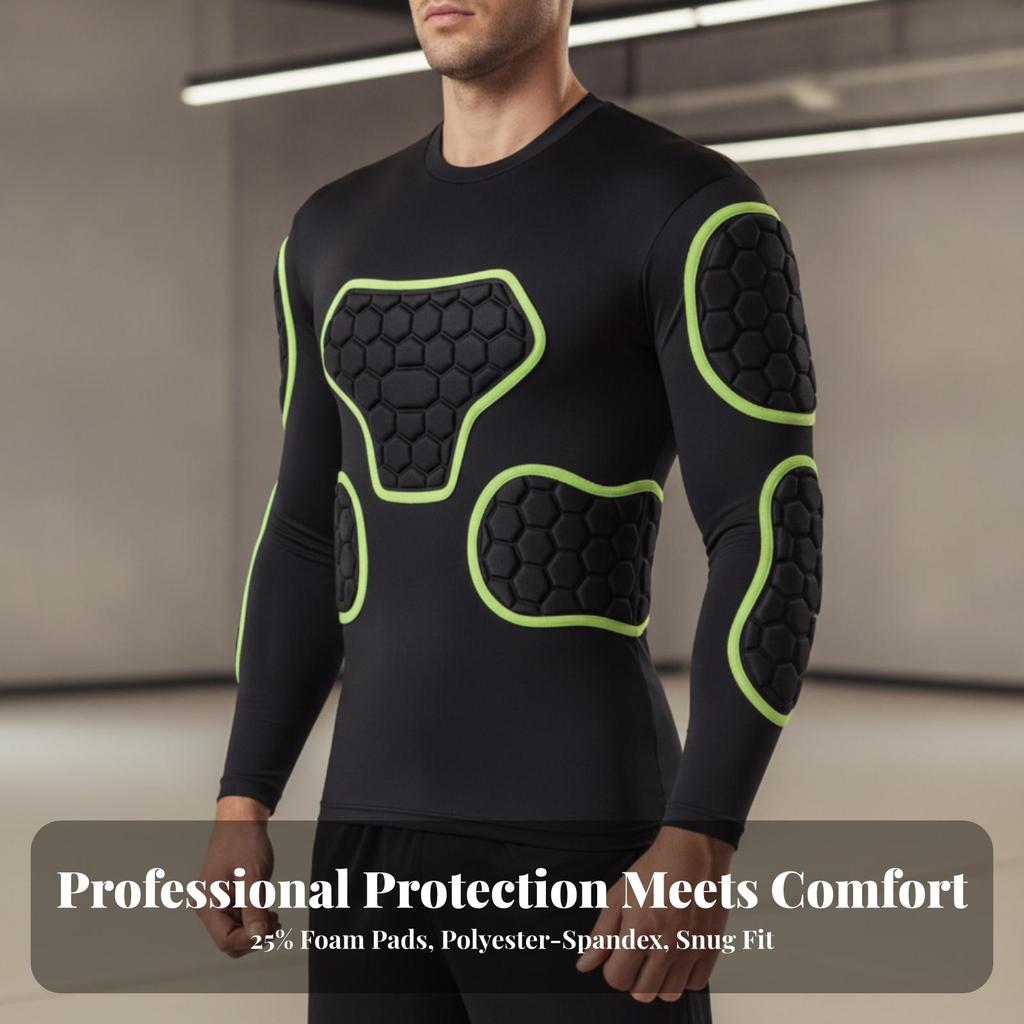 Maglia a Compressione Imbottita Elasticizzata in 4 Direzioni ad Alta Elasticità con Imbottiture