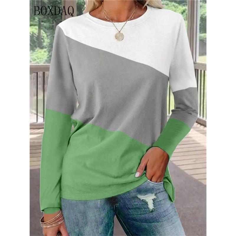 Long Sleeve Women Fashion Patchwork Color T-Shirts 3d Print Street Ladies Tees 6XL Plus Size Loose Casual Female Tops