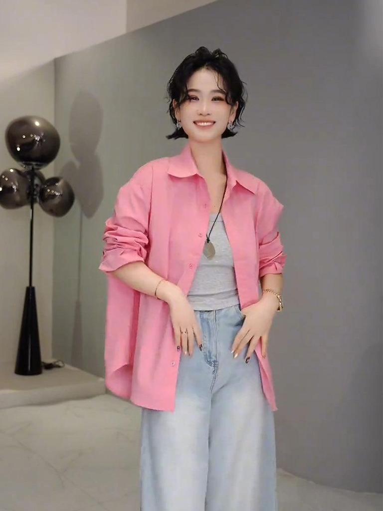 2025 Spring Minimalist Oversized Candy Color Shirt - High-End Versatile Long Sleeve