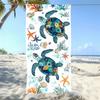 Navy Blue Seashell Beach Towel, White Starfish & Coral Print Quick-Dry Towel