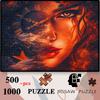 500pcs/1000pcs Jigsaw Puzzle, Woman's Profile with Intertwined Clock and Mountain Range, Butterflies Flying Among Clouds and Mist, Tight Fit with Clea