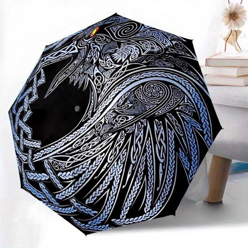 1pc Celtic Raven Automatic Umbrella - 8-Rib Foldable Design, Outdoor Adventures, and Family Celebrations yy250829070