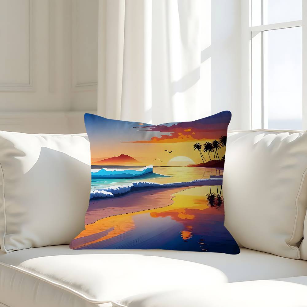 Art Beach Pillow Case Removable Washable Cushion Cover – All-Season Soft Linen