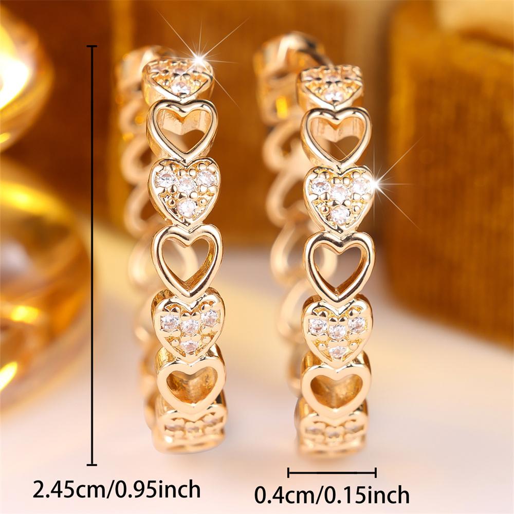 Vintage Hollow White Zircon Small Stone Love Heart Hoop Earrings For Women Gold Color Ear Buckle Wedding Jewelry Versatile Gifts