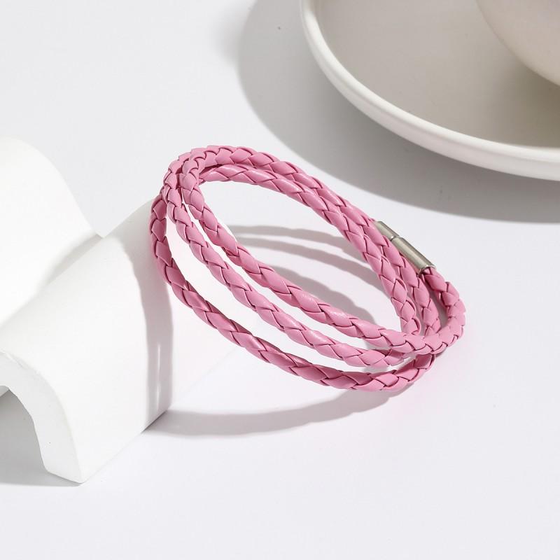 Unisex Handwoven Multi-Layer PU Leather Bracelet With Metal Accents Minimalist Fashion Accessory Daily Wear
