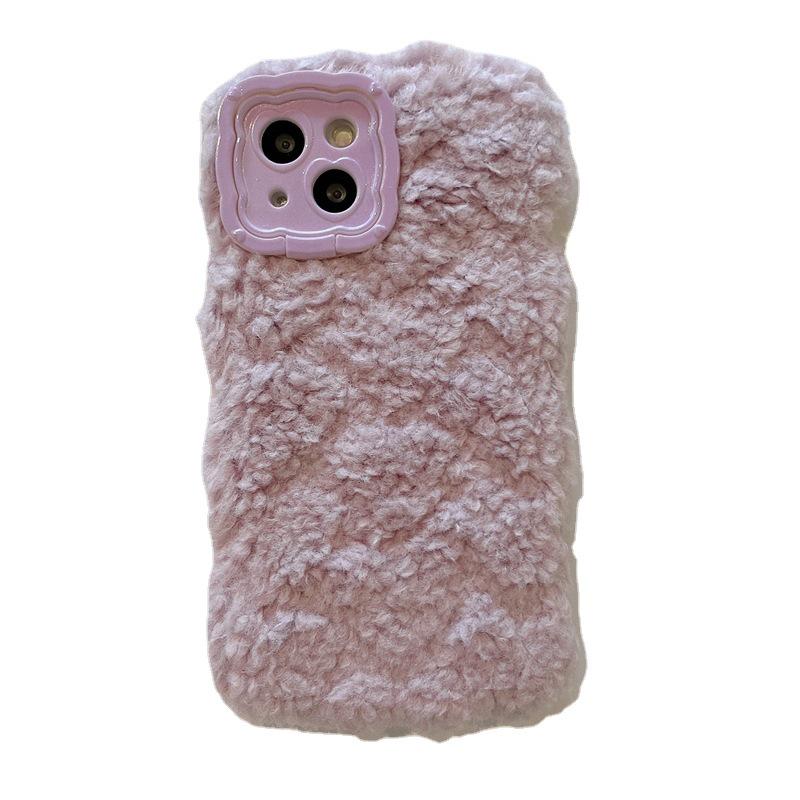 Nuova Custodia Peluche per Cellulare per Apple 11, 12, 13, 14 Pro Max - Agnello, Colori Caramella, con Supporto Invisibile. Perfetto per l'autunno e l'inverno.