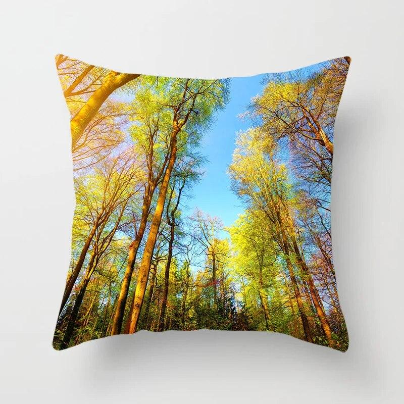 Sunshine Forest Landscape Printed Throw Pillow Cover Sofa Decoration Car Office Seat Cushion  Room Home Decor