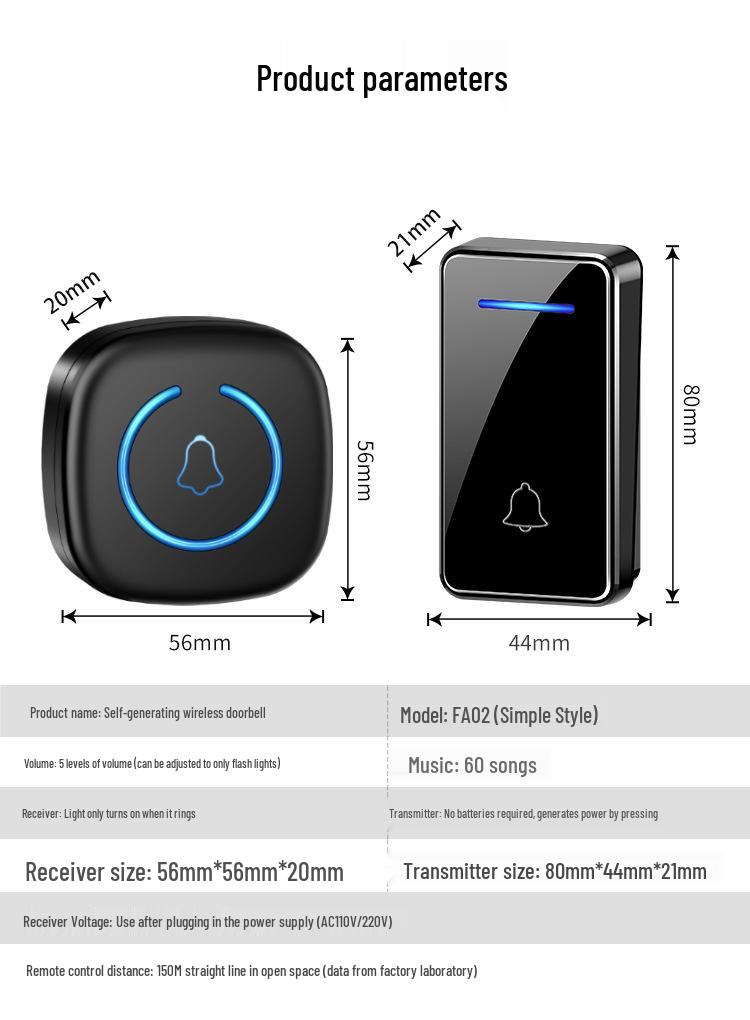 Self-Powered Long-Range Wireless Doorbell with Call Button for Home Use