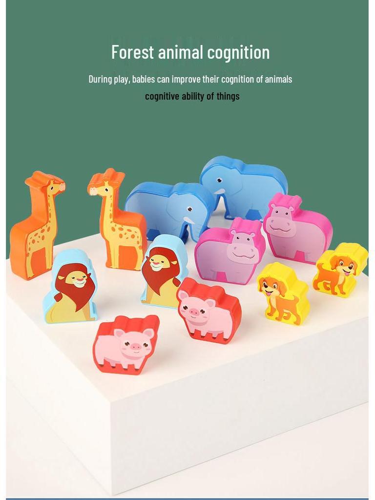 Large Wooden Animal Stacking Game - Children's Early Education Puzzle Blocks