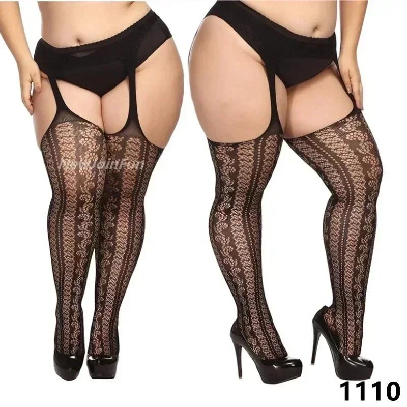 Freeauce 5Xxxl Plus Size Woman'S Stockings Fishnet Tights Sexy Large Mesh Hollow Out Pantyhose Garter Belt Night Club Party Wear