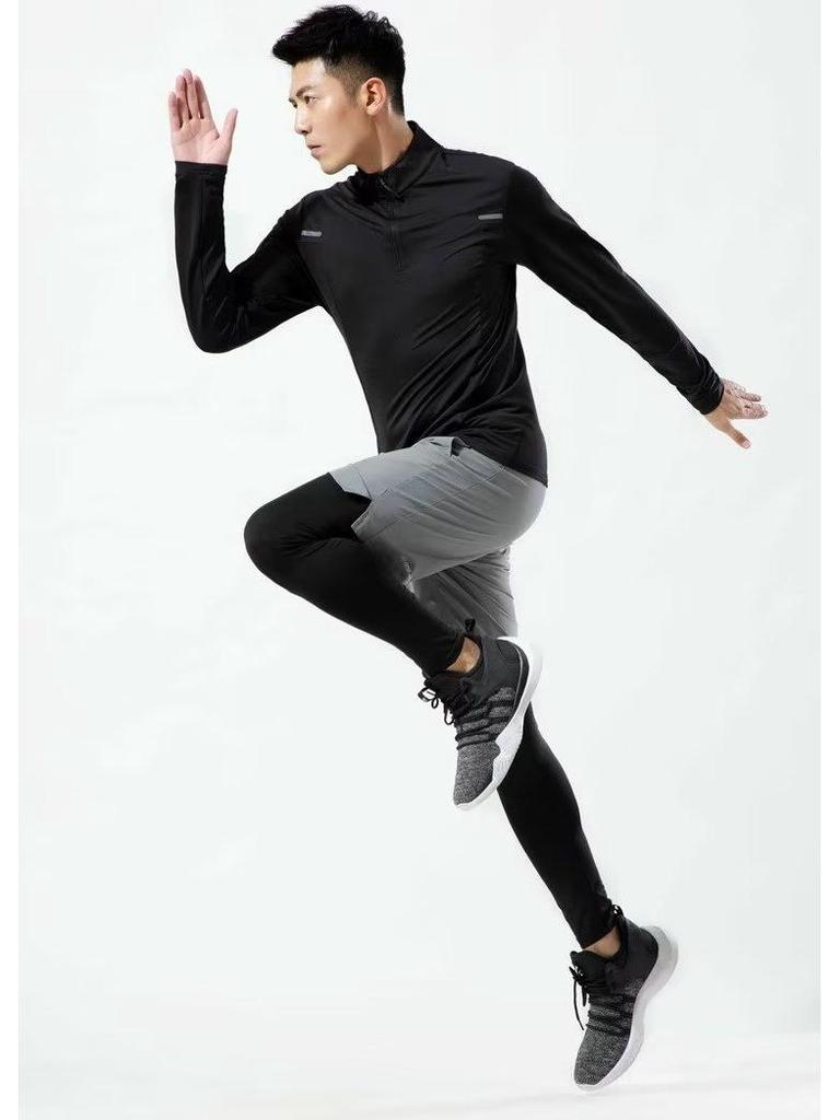 Men's Quick-Dry Stretch Basketball Training Pants - Fake Two-Piece, Lightweight, for Running & Fitness (Spring, Summer, Autumn)