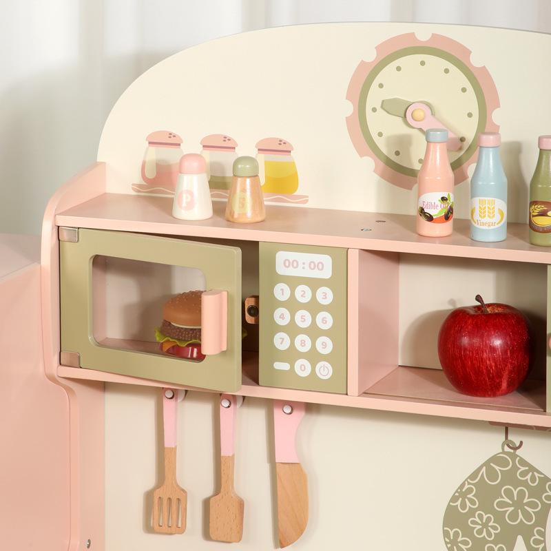 Wooden Kids' Kitchen Playset: Cross-Border Cooking Toys with Green Refrigerator