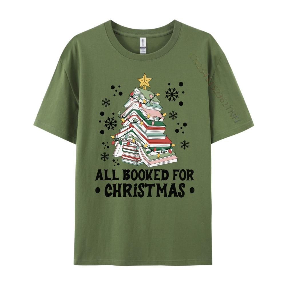 All Booked For Christmas Book Christmas Tree Lights Unisexs Designer T Shirt Printed Tshirt Letter Funny Shirts Female Oversized