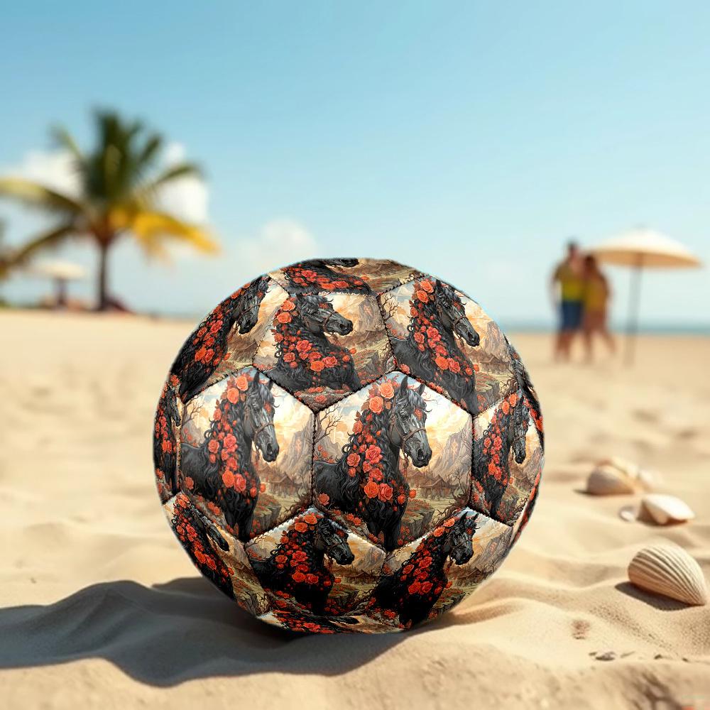 1pc Roses Horse Majesty Theme Soccer Ball Football, Size 5, Lightweight PVC, Durable Outdoor Training Soccer Ball, Gift M61466