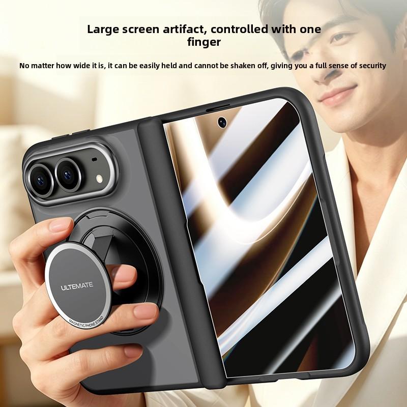 For iPhone Ultra Fold Case With Tempered Film Magnetic Shrink Stand Protective Back Cover For Wireless Charging Phone Shell