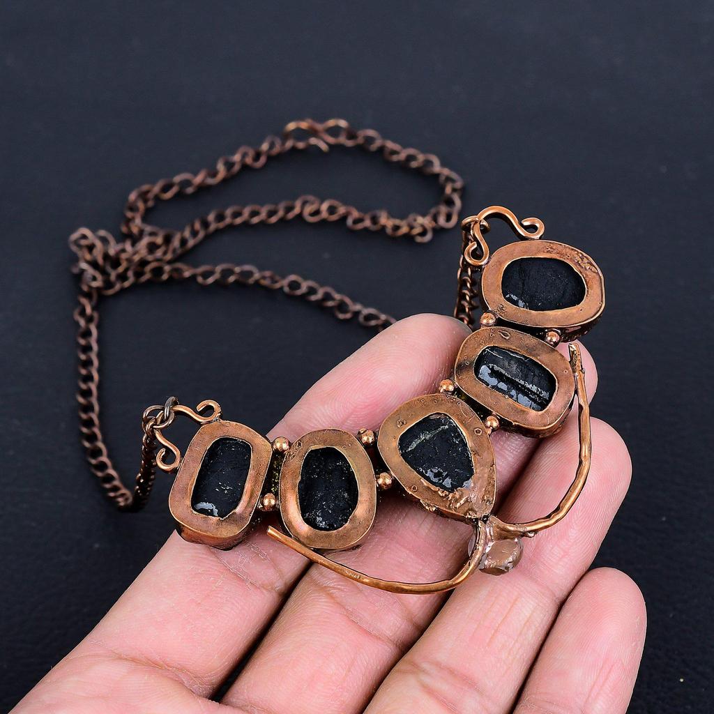 Black Tourmaline Rough Necklace, Gemstone Copper Electroformed Jewelry Necklace, Handmade Jewelry, For Anniversary Gift